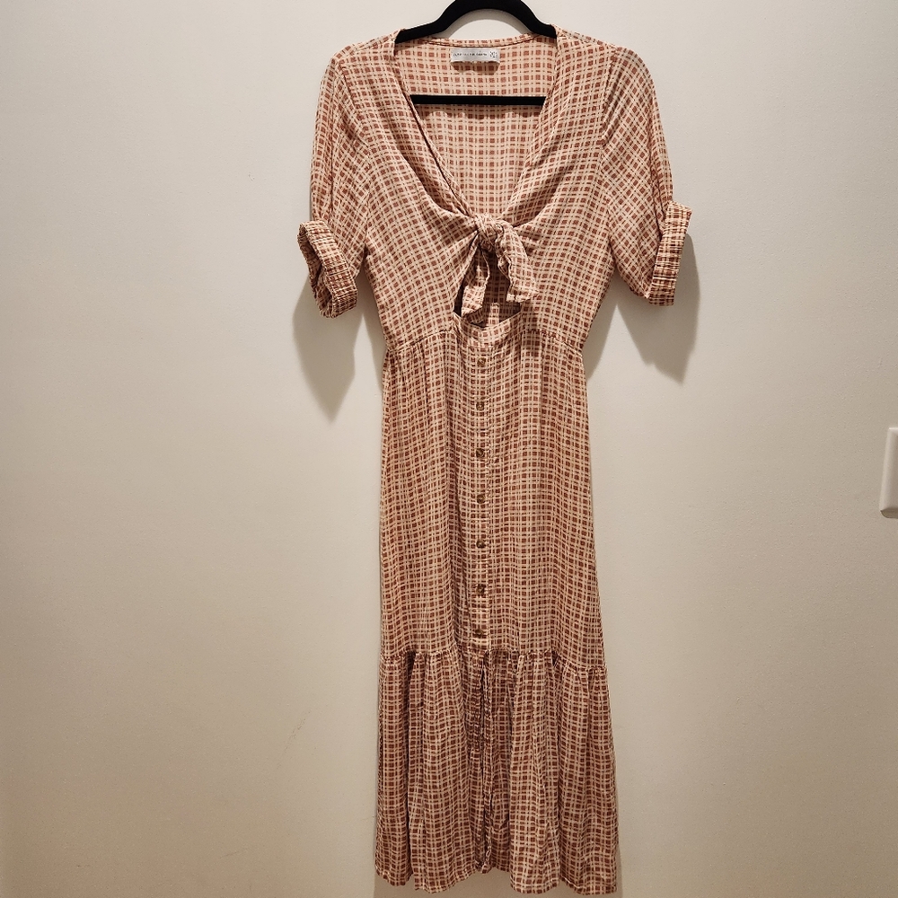 Faithfull the Brand Women's Pink Tie Front Maple Midi Dress Small/4 Cut out